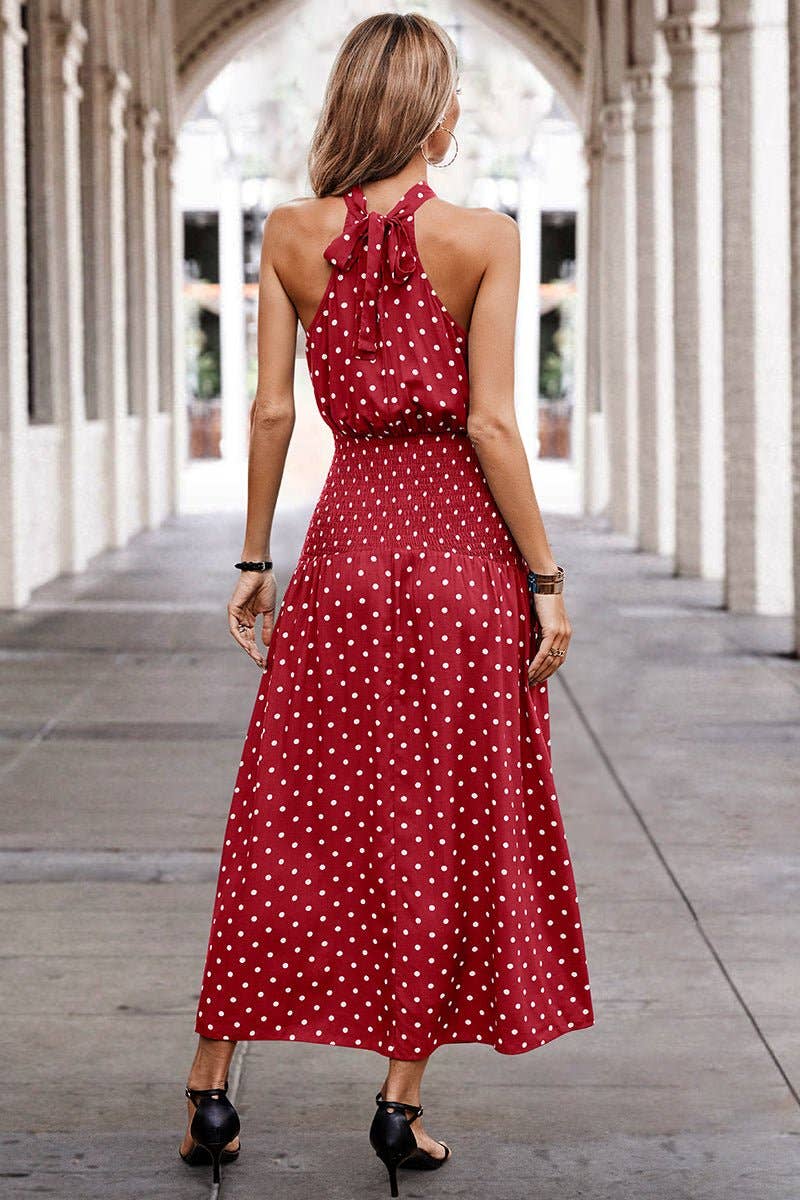 Halter Polka Dot Polka Dot Maxi Dress