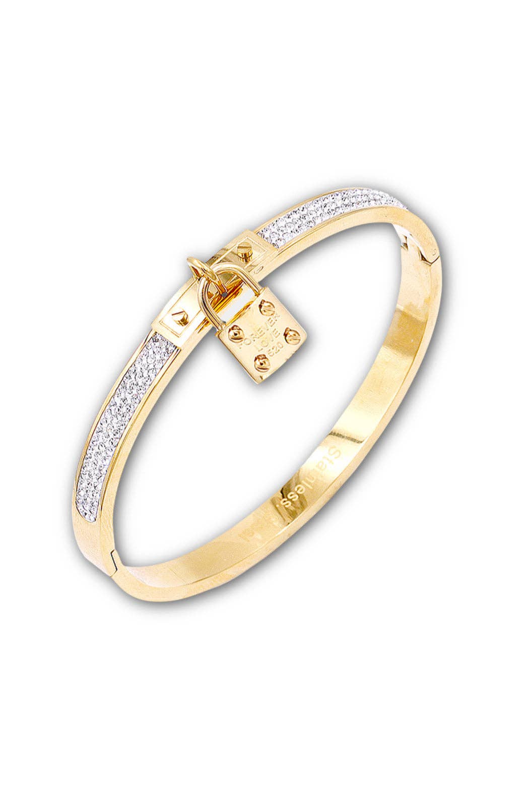Gold bracelet with diamond accents on a white background
