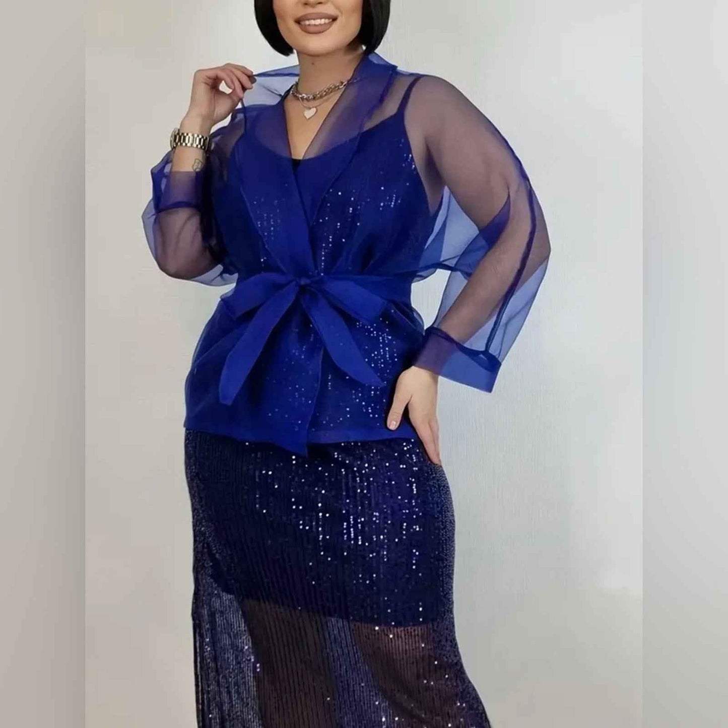 Elegant Blue Sheer Tunic Top
