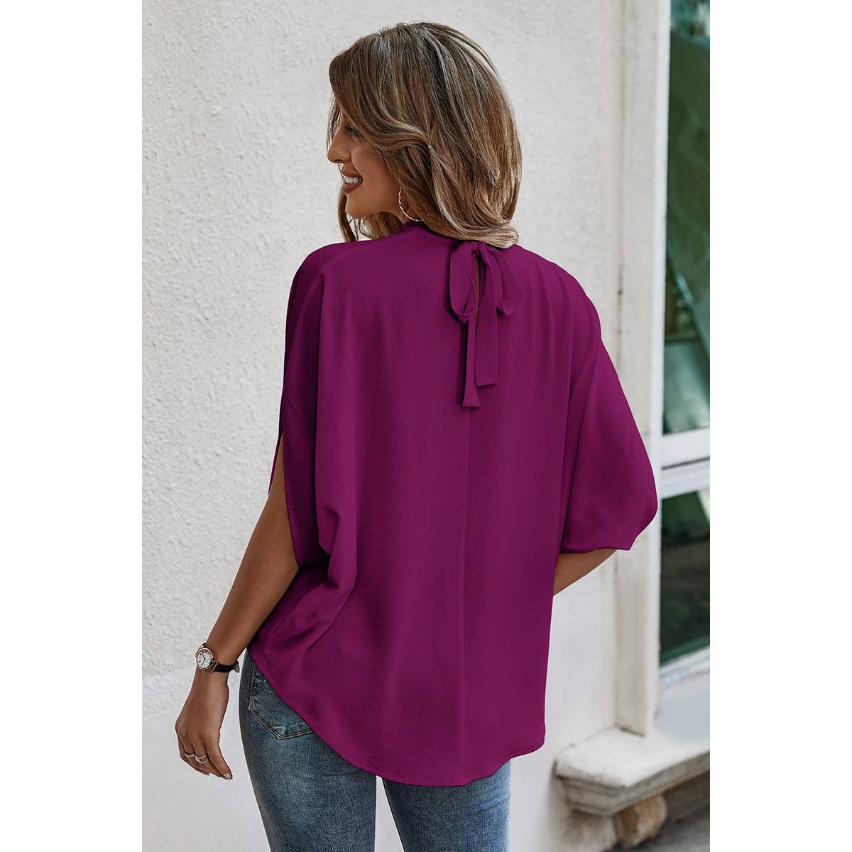 Solid Cape Short Sleeve Loose Top