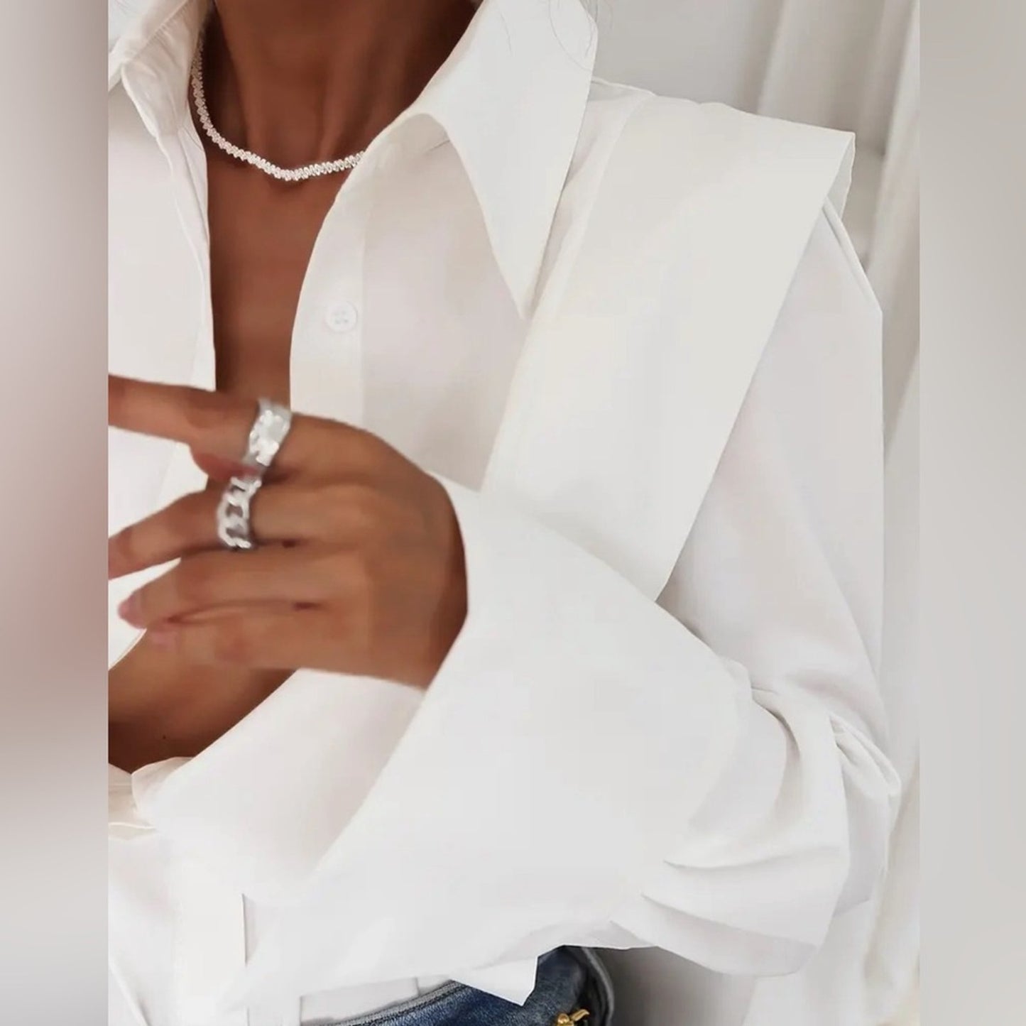 Black Elegant Solid Button Front Shirt - Flattering Lapel