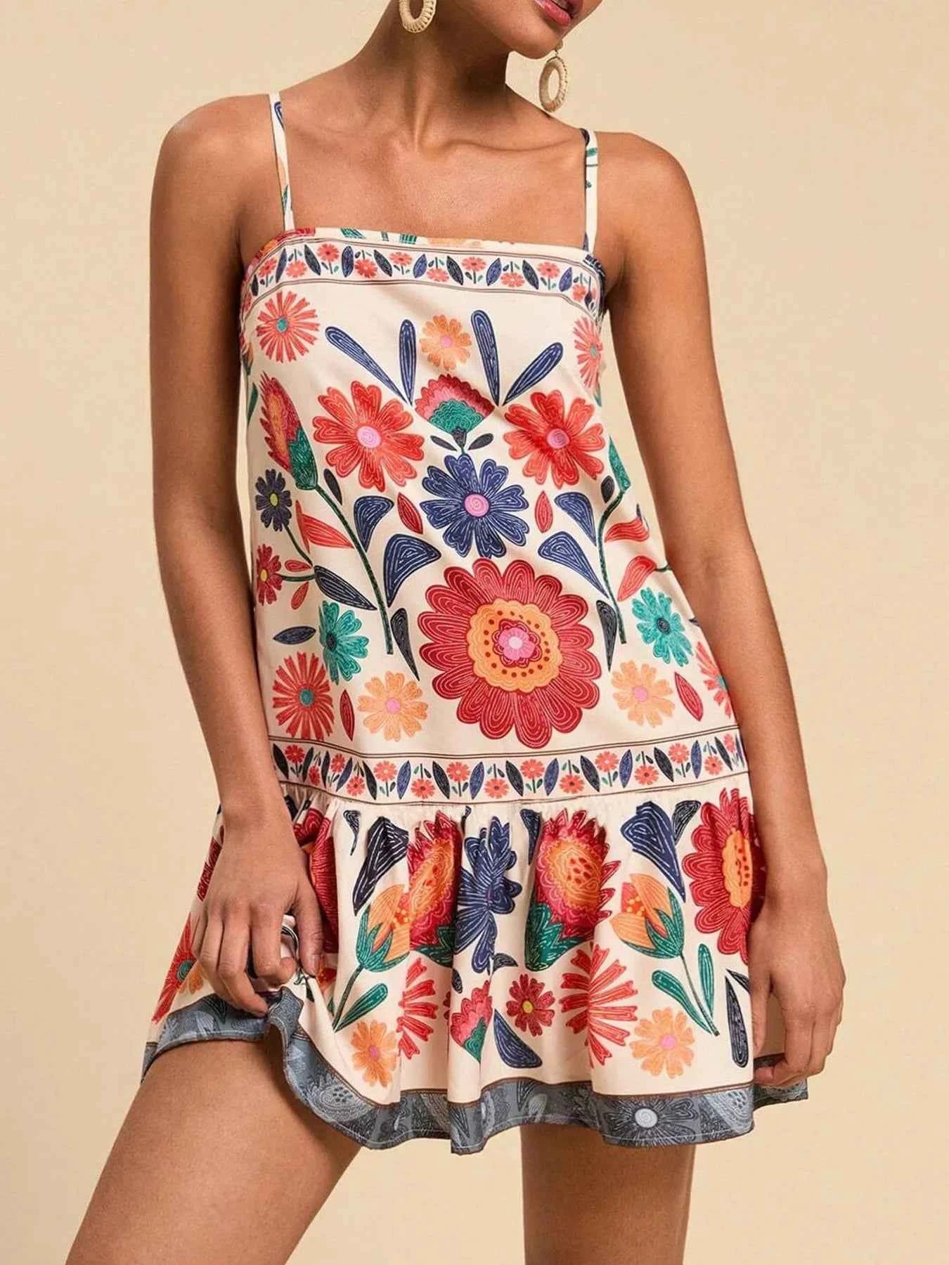 Floral Square Neck Cami Mini Dress