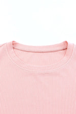Load image into Gallery viewer, Pink Casual Dotty Layered Ruffle Ribbed Knit Top
