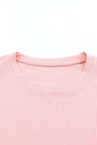 Pink Casual Dotty Layered Ruffle Ribbed Knit Top