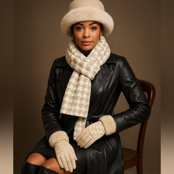Faux Fur Scarf Houndstooth Tuck-In Scarf