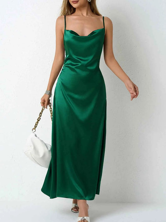 Satin Cowl Neck Cami Dress