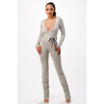 Load image into Gallery viewer, Ruched V-Neck Jumpsuit with Tie Waist
