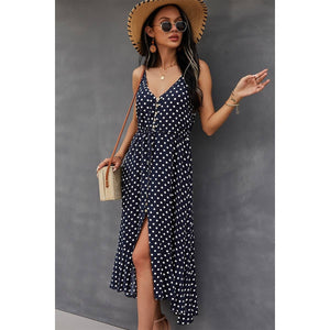 V Neck Polka Dot Sleeveless Dress