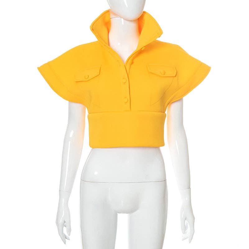 MB FASHION Cropped High Collar Button-Up Top 452R