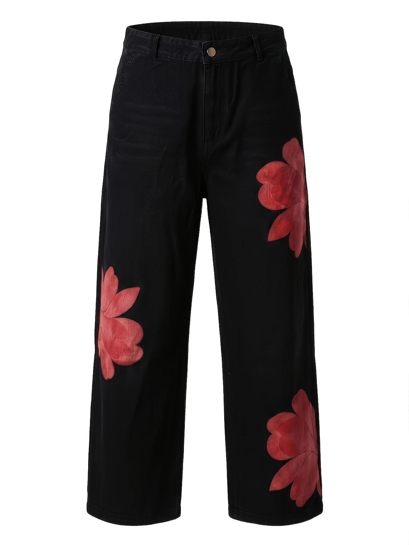 Floral Print Wide-Leg Cropped Jeans Light Blue
