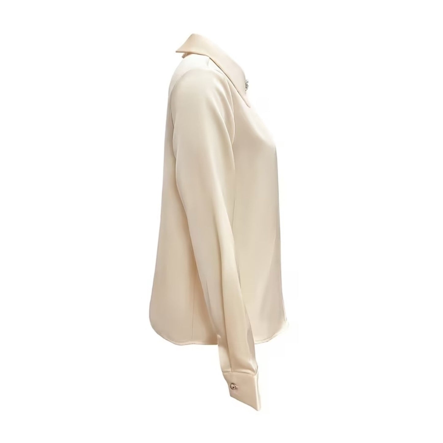 Elegant Satin Pleated Collar Blouse - Light Gold