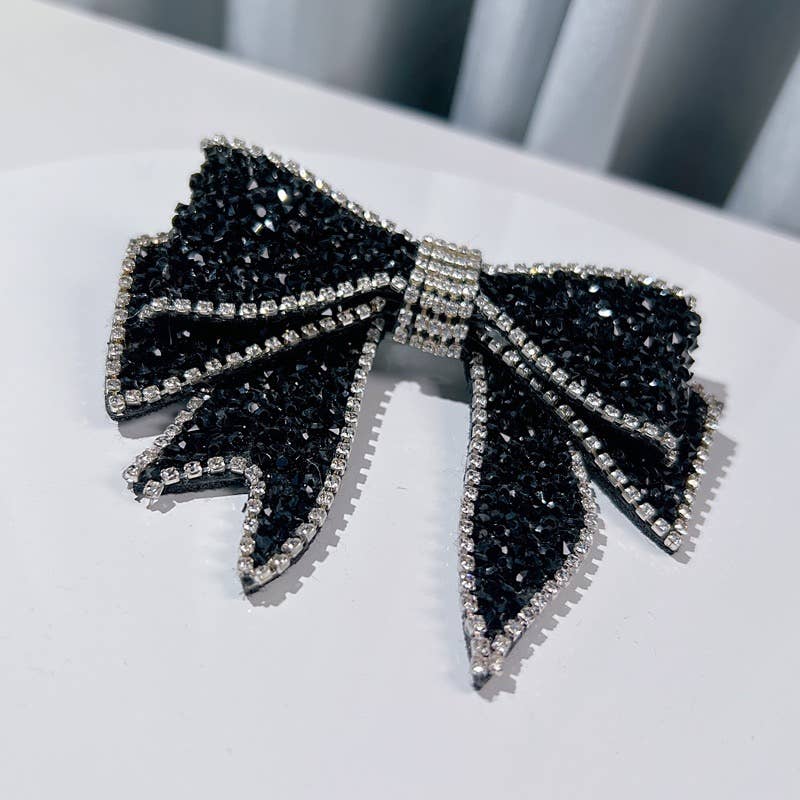 AS2 Vintage Black Crystal Bow Elegance Brooch for Women