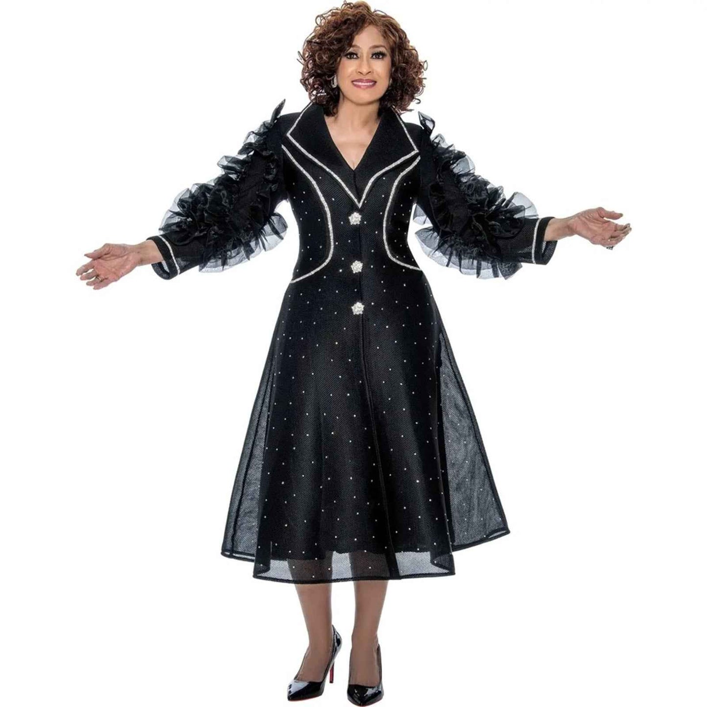 Dorinda Clark Cole Elegant Black Dress with Ruffled Sleeves DC309041