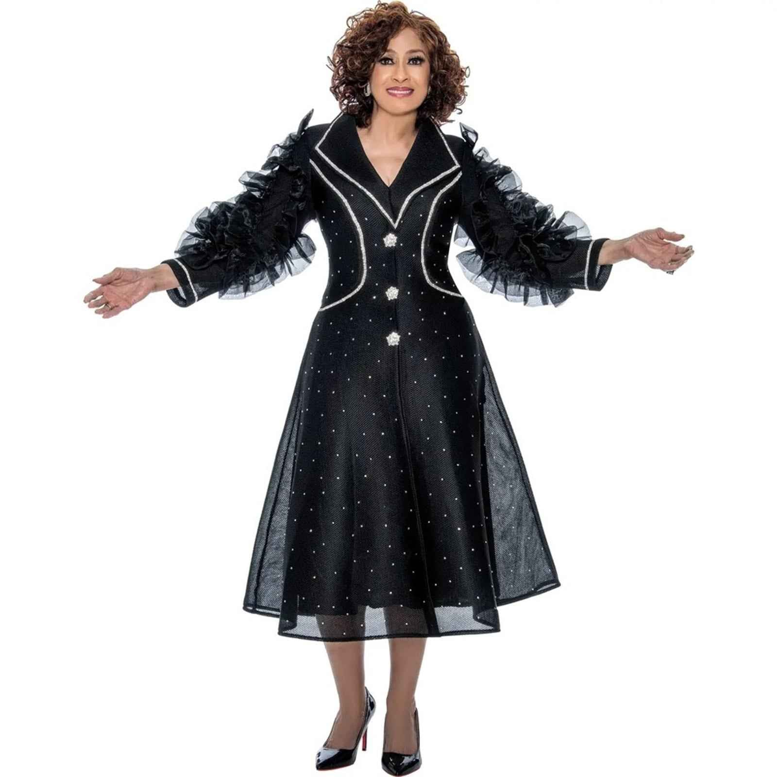 Dorinda Clark Cole Elegant Black Dress with Ruffled Sleeves DC309041