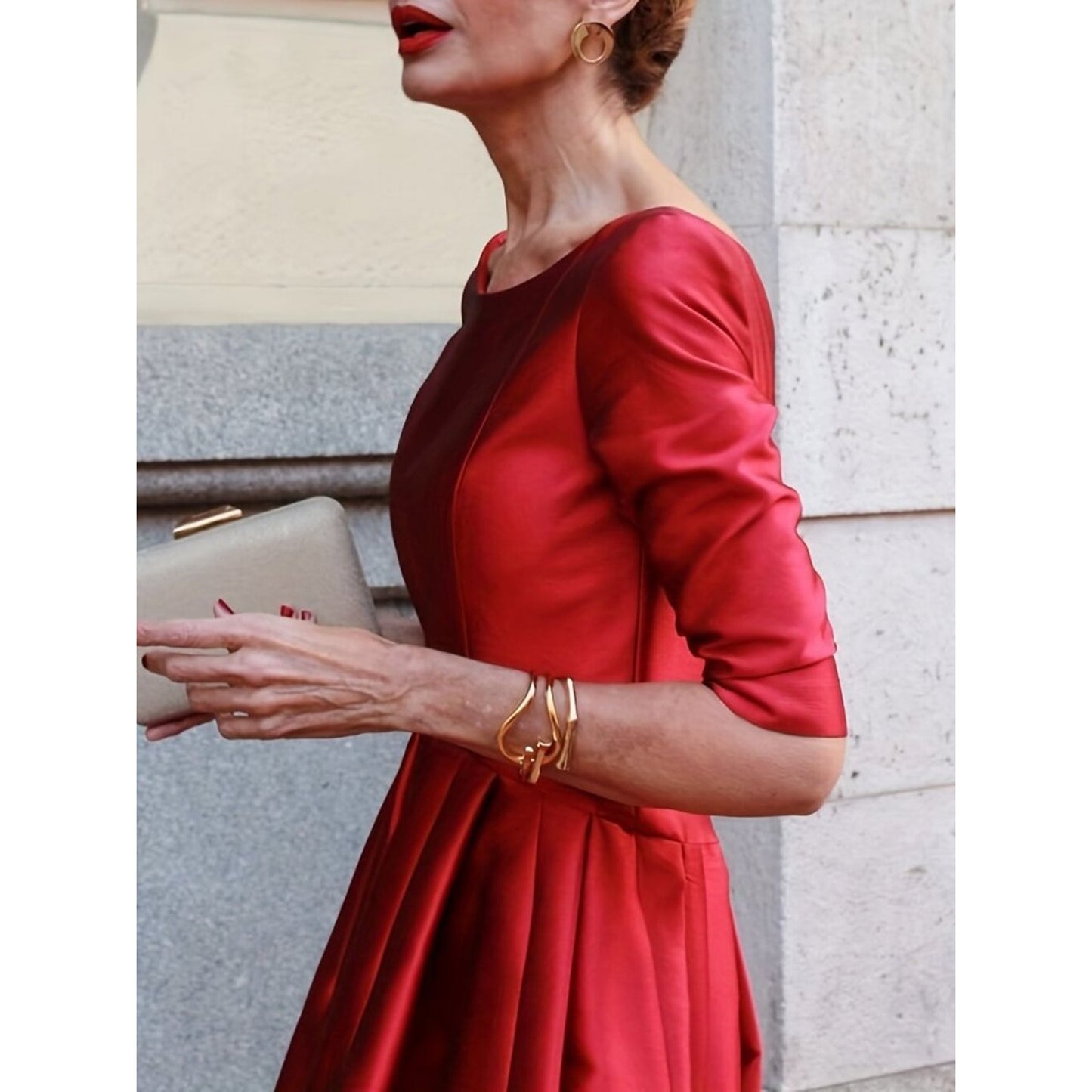 Ruby Elegance Satin Midi Dress