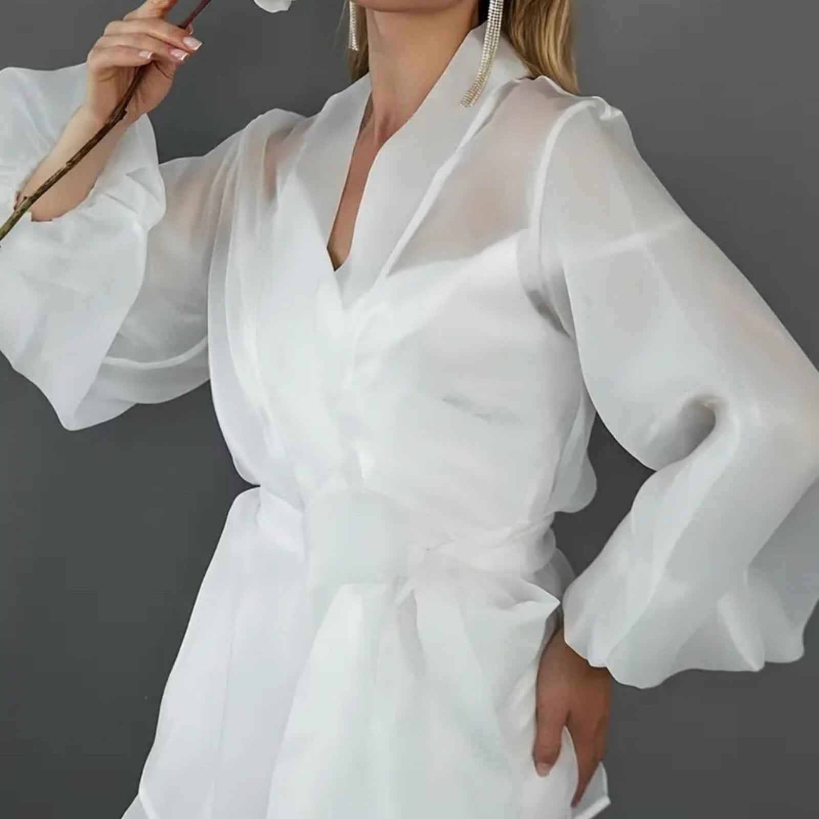 Elegant White Long Sleeve Wrap Tunic