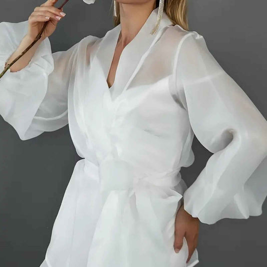 Elegant White Long Sleeve Wrap Tunic