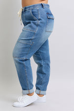 Load image into Gallery viewer, Clayton High Rise Cuffed Cargo Denim Jogger
