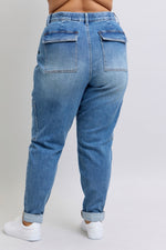 Load image into Gallery viewer, Clayton High Rise Cuffed Cargo Denim Jogger
