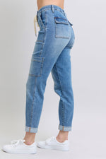 Load image into Gallery viewer, Clayton High Rise Cuffed Cargo Denim Jogger
