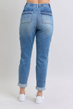 Load image into Gallery viewer, Clayton High Rise Cuffed Cargo Denim Jogger
