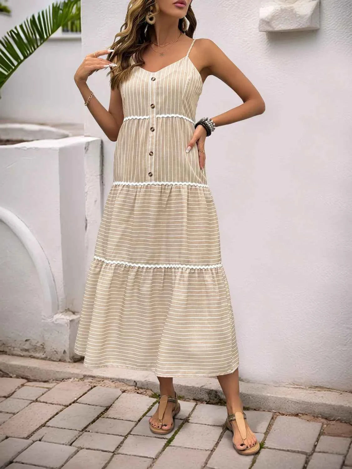 Striped V-Neck Cami Dress