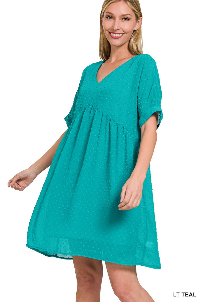 Swiss Dot Babydoll V Neck Dress