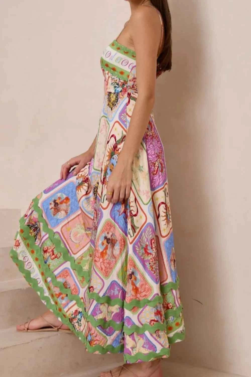 Smocked Printed Square Neck Cami Dress