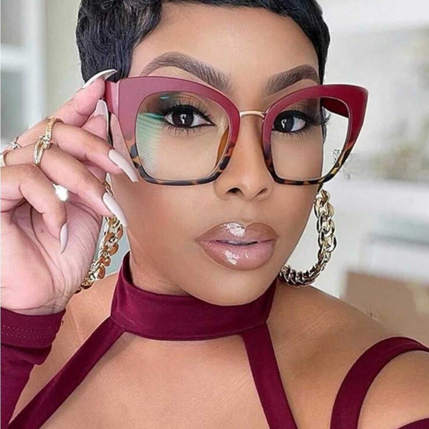 Elegant Burgundy Square Frame Glasses