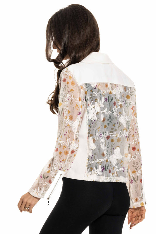 BA-22 - White Multicolor Denim Jacket with Floral Embroidery