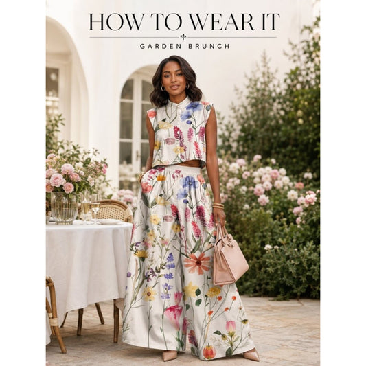 Romantic Garden Floral Wide-Leg Pants Set S–XXL