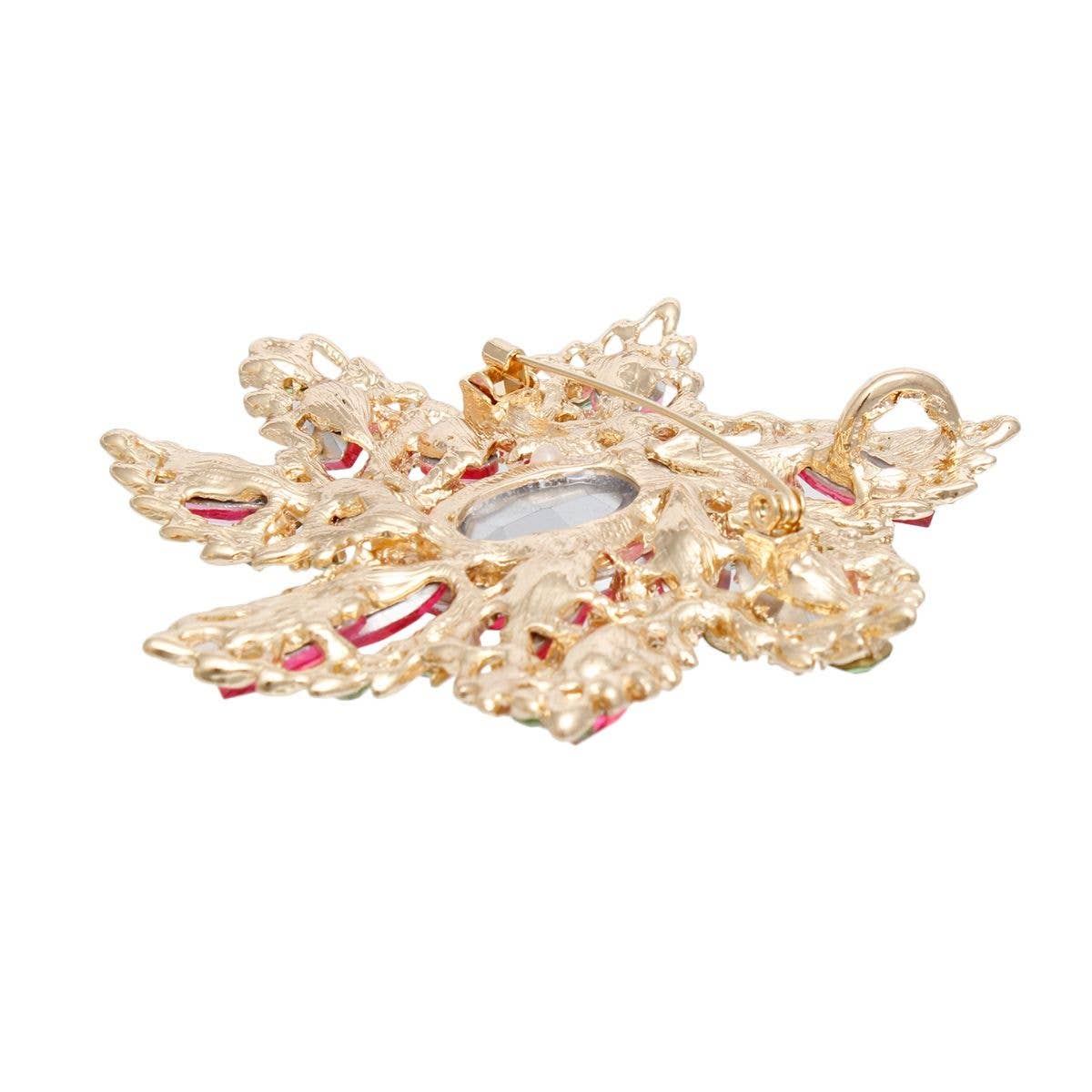 AKA Pointed Flower Pink Green Crystal Brooch