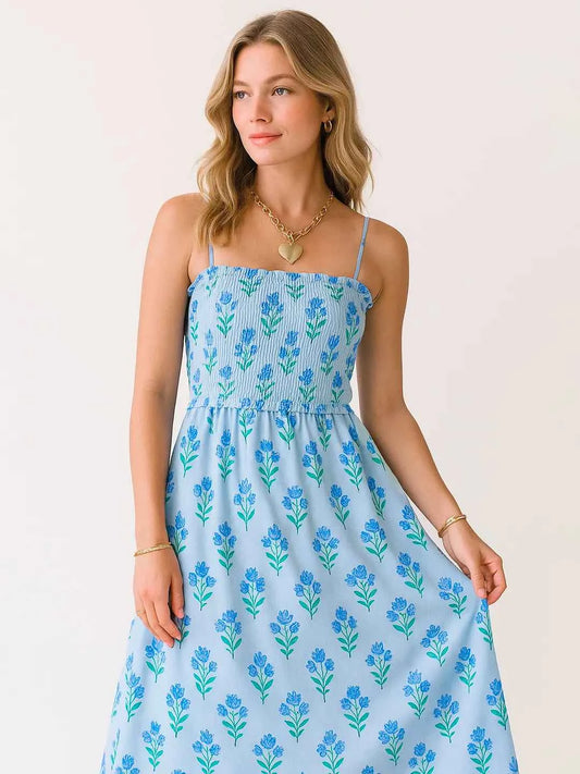 Floral Smocked Midi Cami Dress