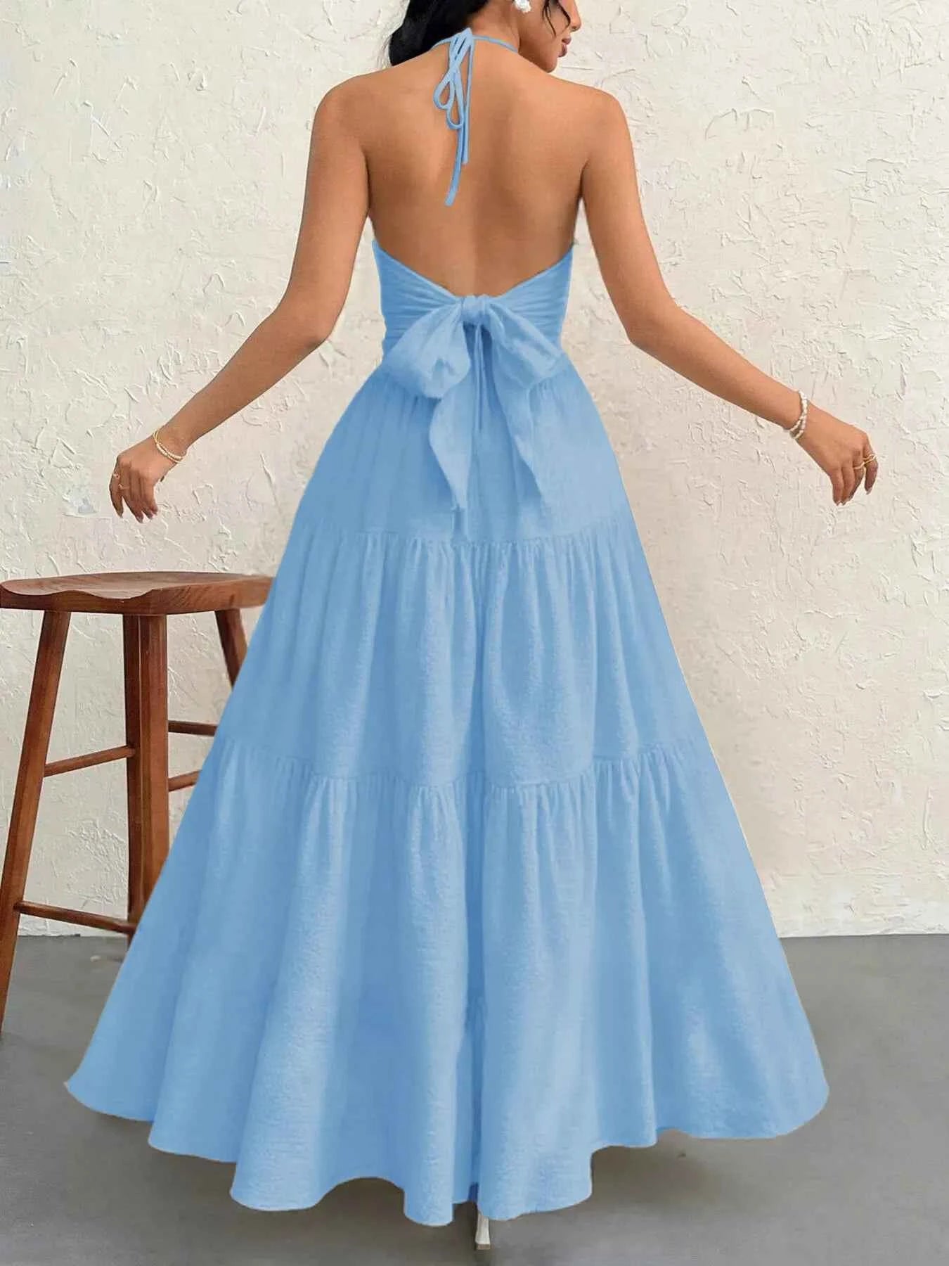 Halter Neck Tiered Maxi Dress