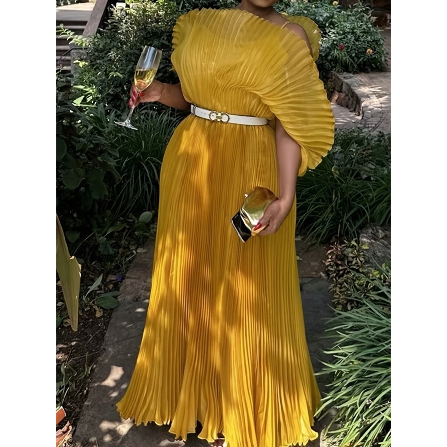 Black Pleated Batwing Sleeve Maxi Dress | Elegant Off-Shoulder Statement Gown |