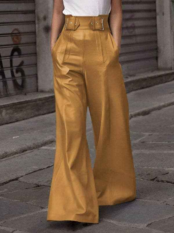 High Waisted Loose Pleated Pockets Split-Joint Pants Trousers