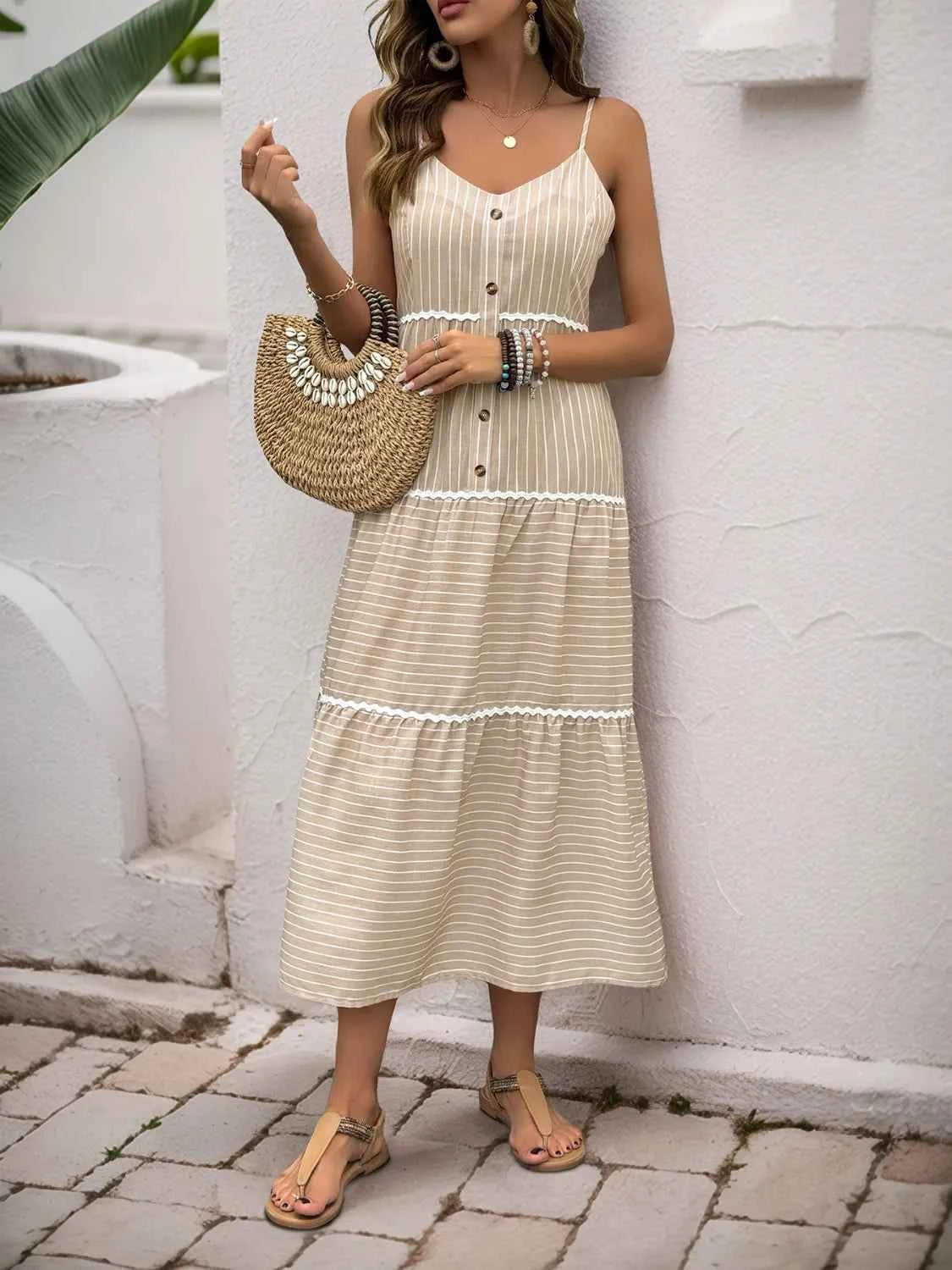 Striped V-Neck Cami Dress