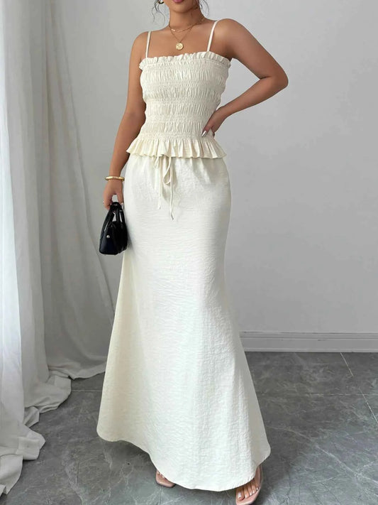 Smocked Ruffled Hem Cami and Maxi Skirt Set