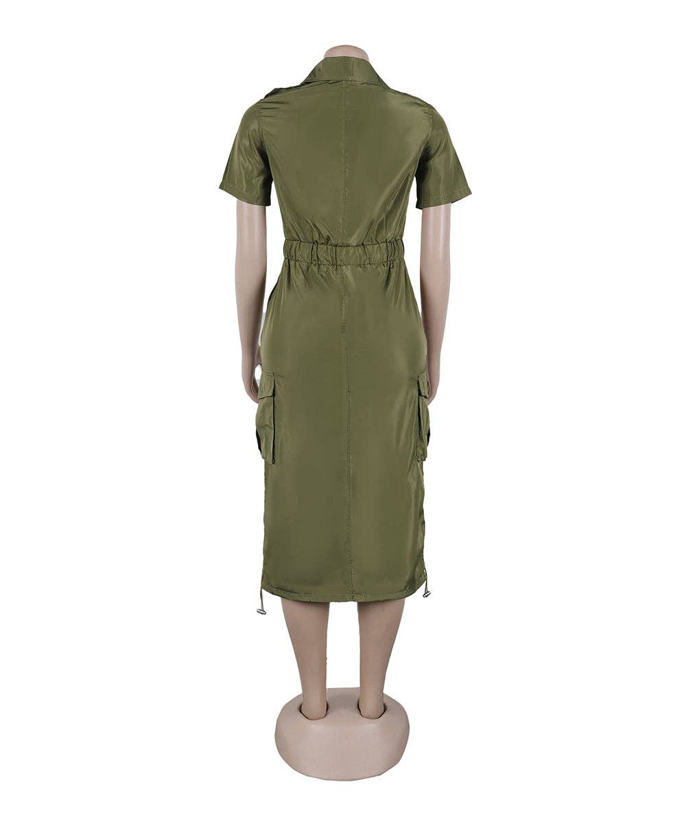 Multi-pocket Cargo Drawstring Pocket Dress for Casual Style
