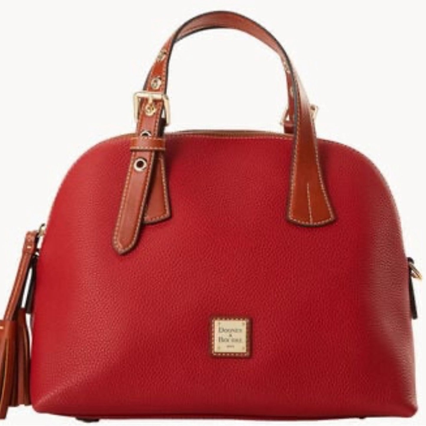 Dooney & Bourke Red and Brown Satchel with Gold Accents