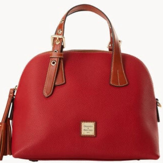 Dooney & Bourke Red and Brown Satchel with Gold Accents