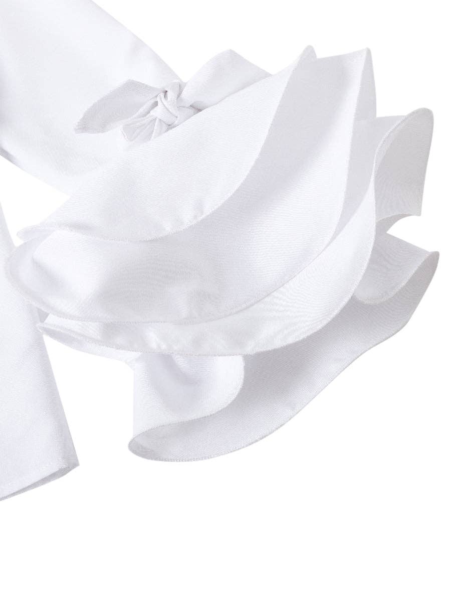 Cotton-Blend Flared Sleeve Bow Falbala Lapel Blouse