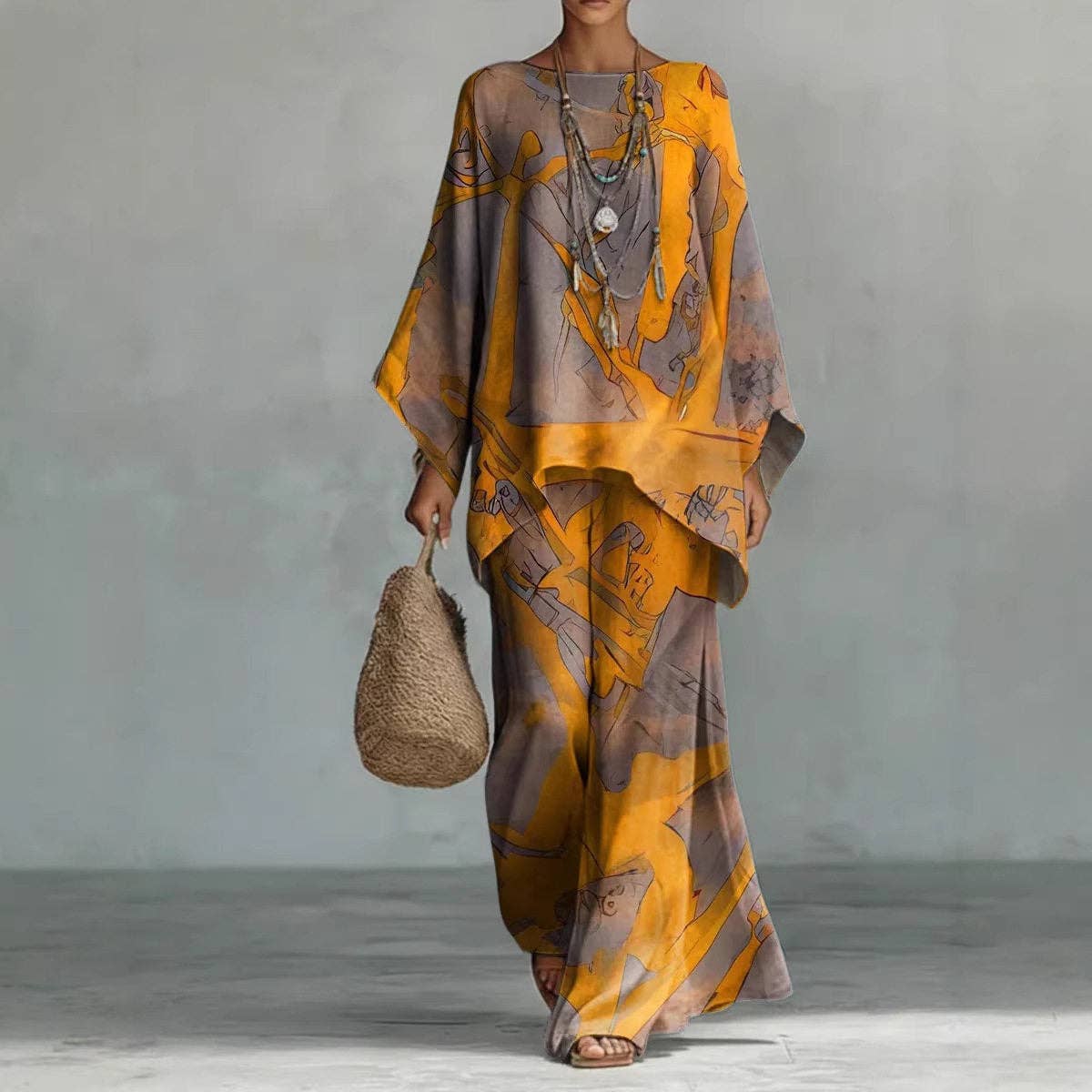 Fashion Casual Loose Print Top And Pants Set