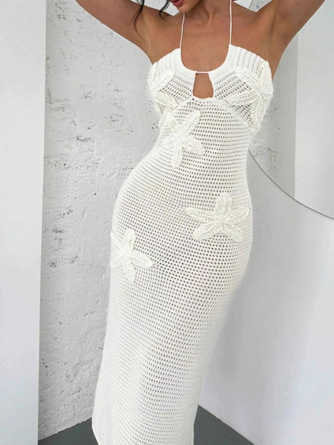 Crochet Backless Midi Knit Dress
