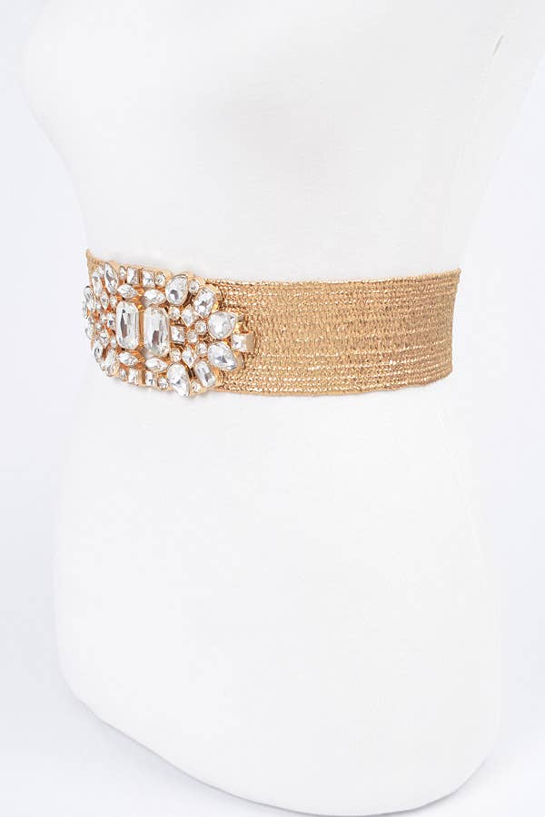 Multi Stone Metallic Straw Stretch Plus Size Belt