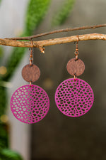Load image into Gallery viewer, Rose Hollow Out Wooden Round Drop Earrings
