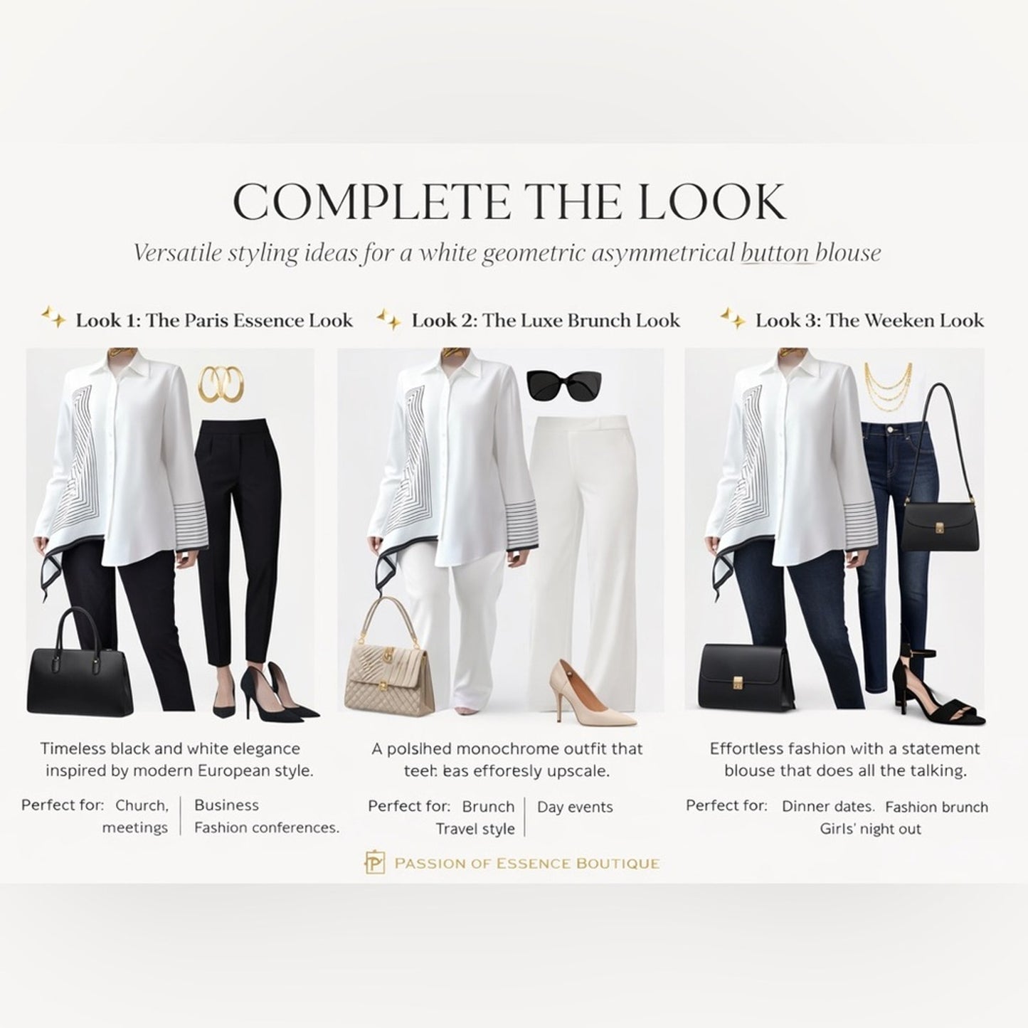 Plus Size White Geometric Asymmetrical Button Blouse | Elegant Statement Shirt T
