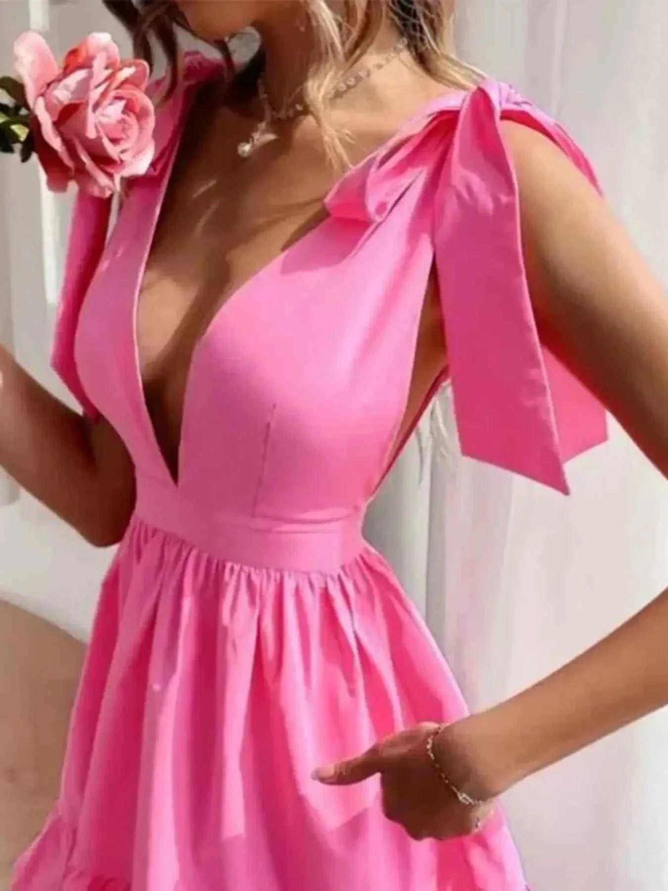 Tie Shoulder Tiered Mini Dress