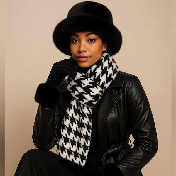 NEW Faux Fur Scarf Houndstooth Tuck-In Scarf