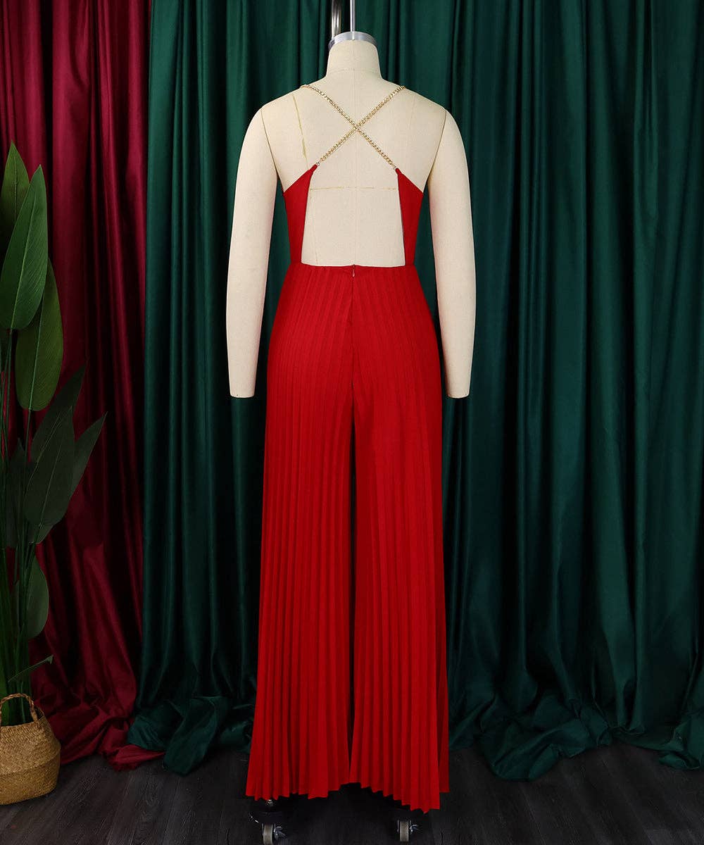 Chain Detail Backless Wide-Leg Jumpsuit